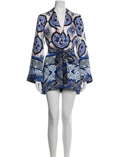 Pre-owned Alexis Patterned V-neck Romper In Blue