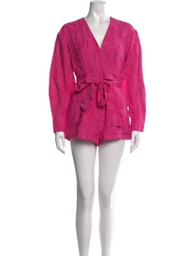 Pre-owned Alexis Patterned V-neck Romper In Pink