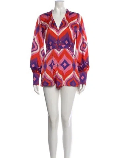 Pre-owned Alexis Patterned V-neck Romper In Purple