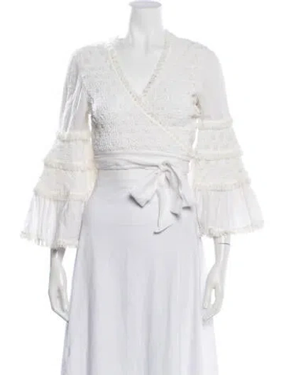Pre-owned Alexis Patterned V-neck Sweater In White