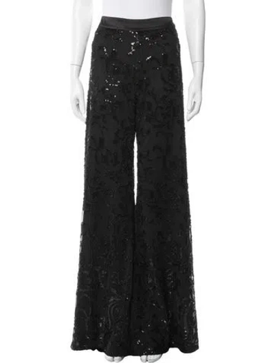 Pre-owned Alexis Patterned Wide Leg Pants In Black