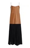 ALEXIS PIATTA VEGAN LEATHER-GEORGETTE MIDI DRESS