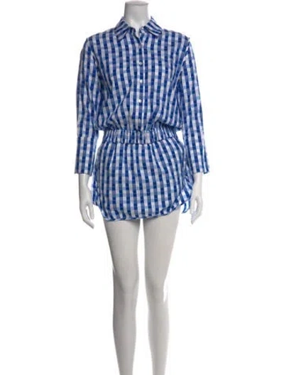 Pre-owned Alexis Plaid Print Jumpsuit In Blue