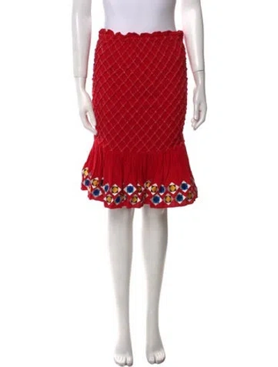 Pre-owned Alexis Plaid Print Knee-length Skirt In Red