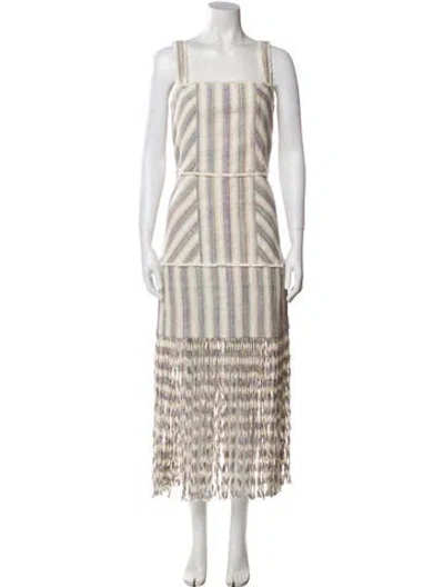 Pre-owned Alexis Plaid Print Long Dress In Neutral
