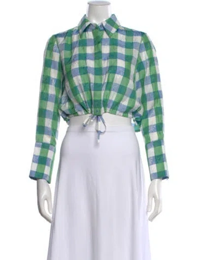 Pre-owned Alexis Plaid Print Long Sleeve Crop Top In Green