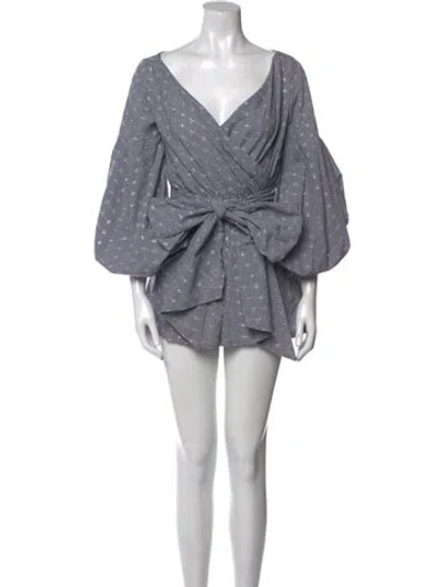 Pre-owned Alexis Plaid Print Plunge Neckline Romper In Blue