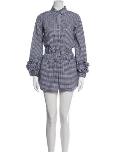Pre-owned Alexis Plaid Print Romper In Blue