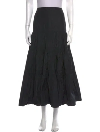 Pre-owned Alexis Pleated Accents Long Skirt In Black