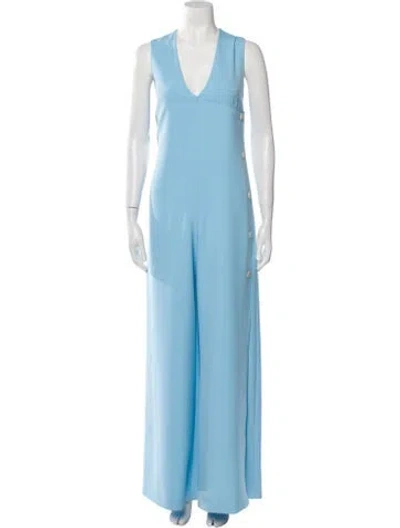 Pre-owned Alexis Plunge Neckline Jumpsuit In Blue