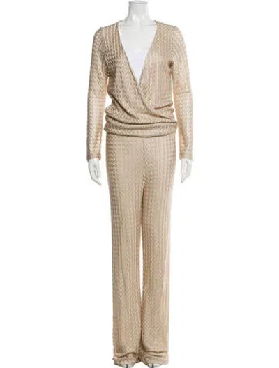 Pre-owned Alexis Plunge Neckline Jumpsuit In Neutral