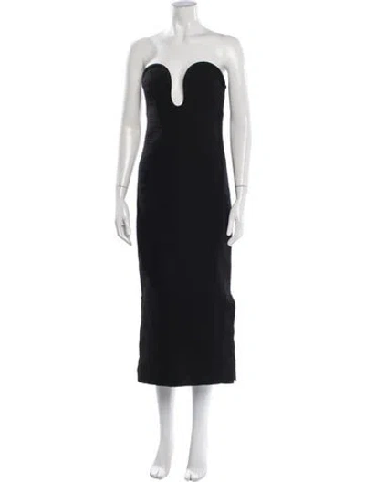 Pre-owned Alexis Plunge Neckline Midi Length Dress In Black