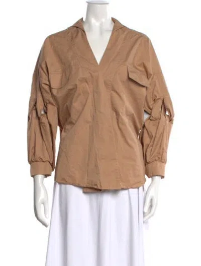 Pre-owned Alexis Plunge Neckline Three-quarter Sleeve Blouse In Brown