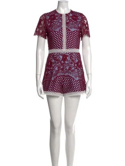 Pre-owned Alexis Polka Dot Print Crew Neck Romper In Blue/red