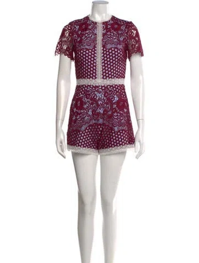 Pre-owned Alexis Polka Dot Print Crew Neck Romper In Burgundy