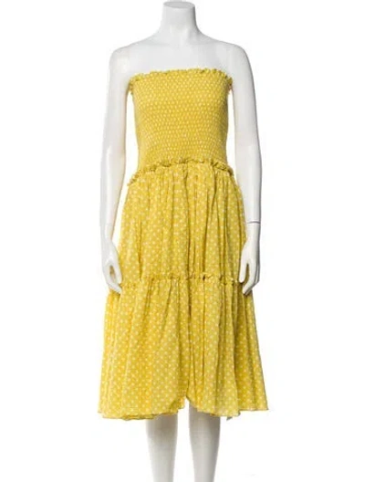 Pre-owned Alexis Polka Dot Print Knee-length Dress In Yellow