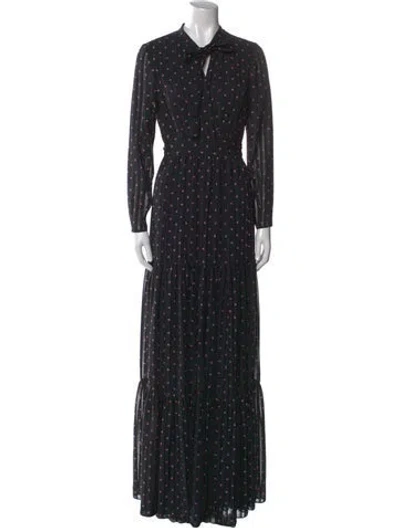 Pre-owned Alexis Polka Dot Print Long Dress In Black