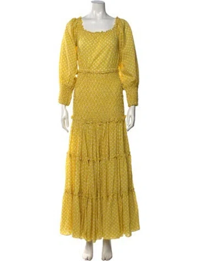 Pre-owned Alexis Polka Dot Print Long Dress In Yellow