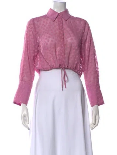 Pre-owned Alexis Polka Dot Print Long Sleeve Crop Top In Pink