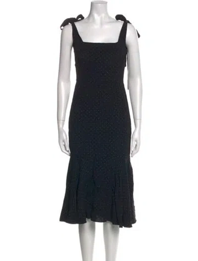 Pre-owned Alexis Polka Dot Print Midi Length Dress In Black