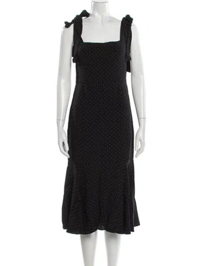 Pre-owned Alexis Polka Dot Print Midi Length Dress In Black