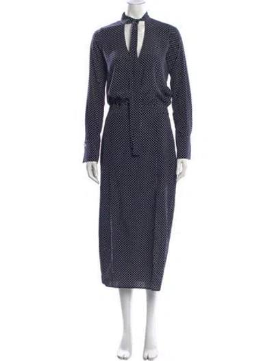 Pre-owned Alexis Polka Dot Print Midi Length Dress In Blue