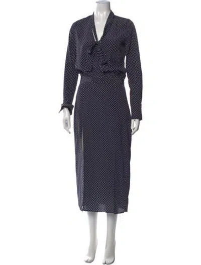 Pre-owned Alexis Polka Dot Print Midi Length Dress In Blue