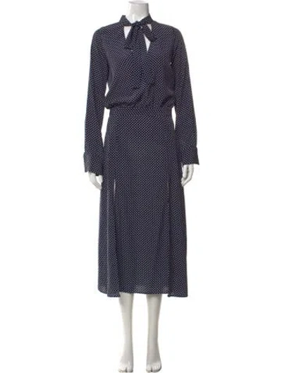 Pre-owned Alexis Polka Dot Print Midi Length Dress In Blue