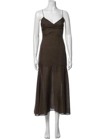 Pre-owned Alexis Polka Dot Print Midi Length Dress In Green