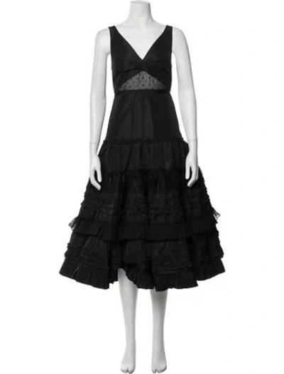 Pre-owned Alexis Polka Dot Print Midi Length Dress W/ Tags In Black