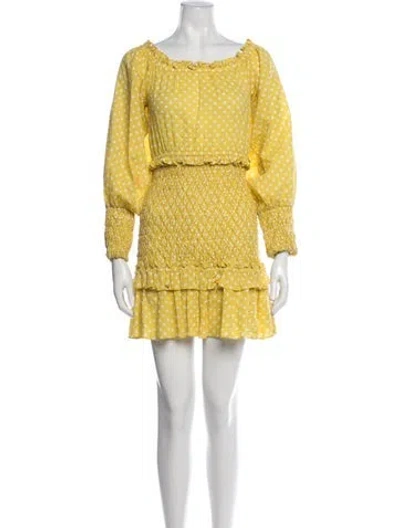 Pre-owned Alexis Polka Dot Print Mini Dress In Yellow
