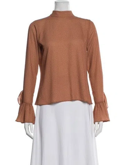 Pre-owned Alexis Polka Dot Print Mock Neck Blouse In Brown