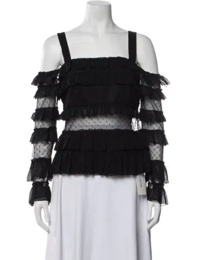 Pre-owned Alexis Polka Dot Print Square Neckline Blouse In Black