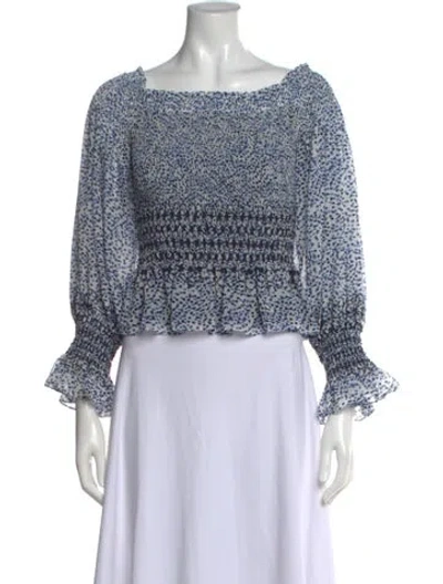 Pre-owned Alexis Polka Dot Print Square Neckline Blouse In Blue