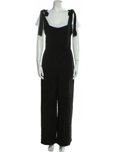 Pre-owned Alexis Polka Dot Print Square Neckline Jumpsuit In Black