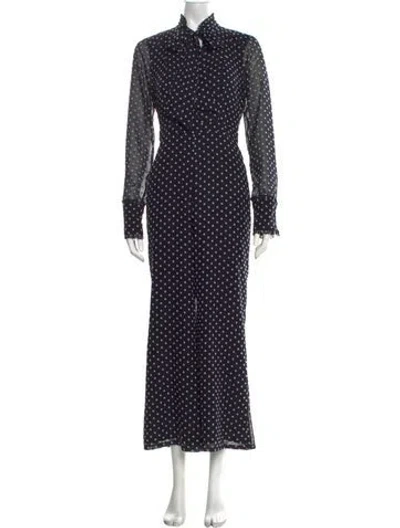 Pre-owned Alexis Polka Dot Print Tie Neck Jumpsuit In Black