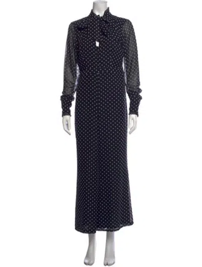 Pre-owned Alexis Polka Dot Print Tie Neck Jumpsuit In Black