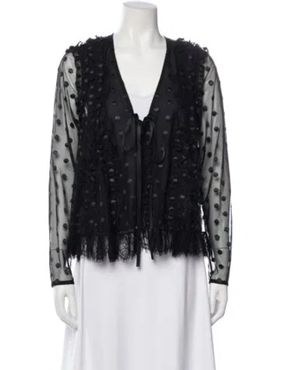 Pre-owned Alexis Polka Dot Print V-neck Blouse In Black