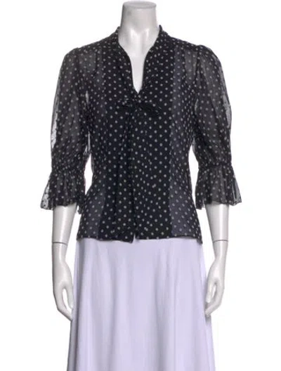Pre-owned Alexis Polka Dot Print V-neck Blouse In Black