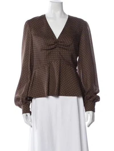 Pre-owned Alexis Polka Dot Print V-neck Blouse In Brown