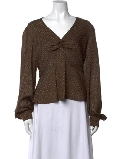 Pre-owned Alexis Polka Dot Print V-neck Blouse In Brown