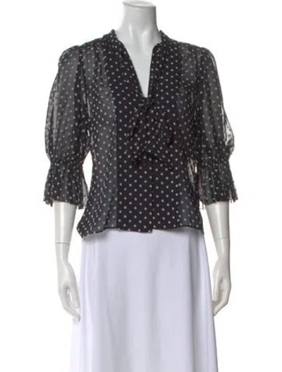 Pre-owned Alexis Polka Dot Print V-neck Blouse W/ Tags In Black