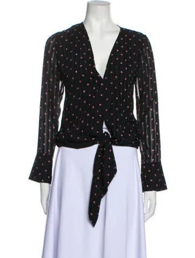 Pre-owned Alexis Polka Dot Print V-neck Crop Top In Black