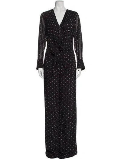 Pre-owned Alexis Polka Dot Print V-neck Jumpsuit In Black