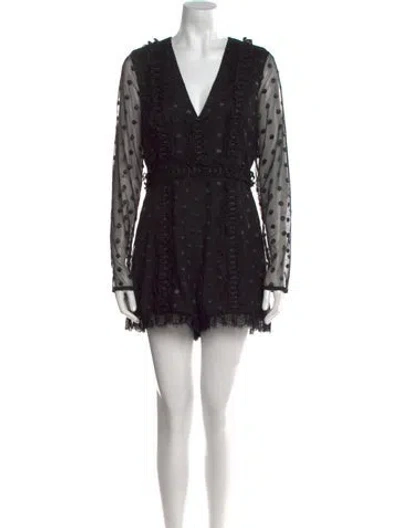 Pre-owned Alexis Polka Dot Print V-neck Romper In Black