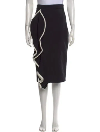 Pre-owned Alexis Pom-pom Embellishments Midi Length Skirt In Black