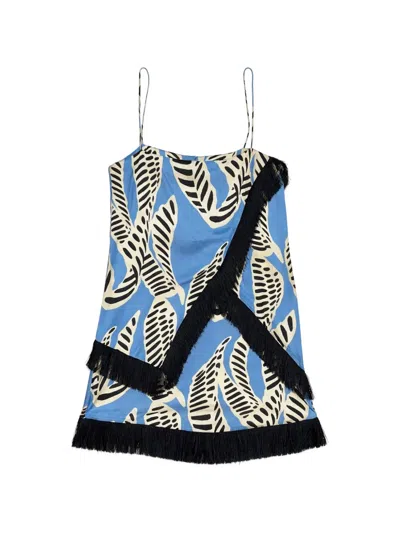 Alexis Print Fringe Mini Dress In Blue
