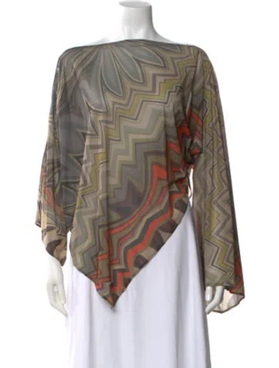 Pre-owned Alexis Printed Bateau Neckline Blouse In Green