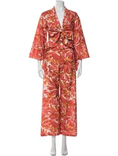 Pre-owned Alexis Printed Bow Accents Pant Set In Multi