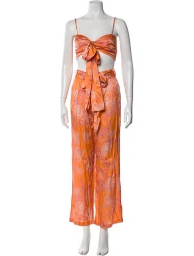 Pre-owned Alexis Printed Bow Accents Pant Set In Orange